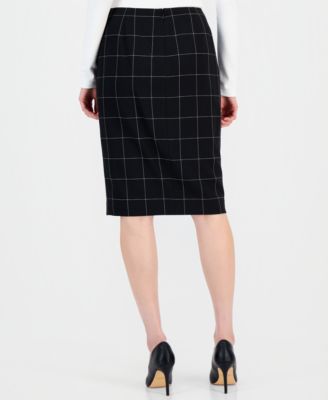 Women's Windowpane-Print Skirt Suit Set