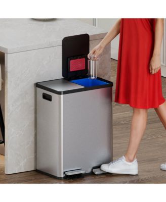 16 Gallon / 61 Liter SoftStep Stainless Steel Combo Step Pedal Kitchen Trash Can and Recycle Bin with Dual Odor Filters