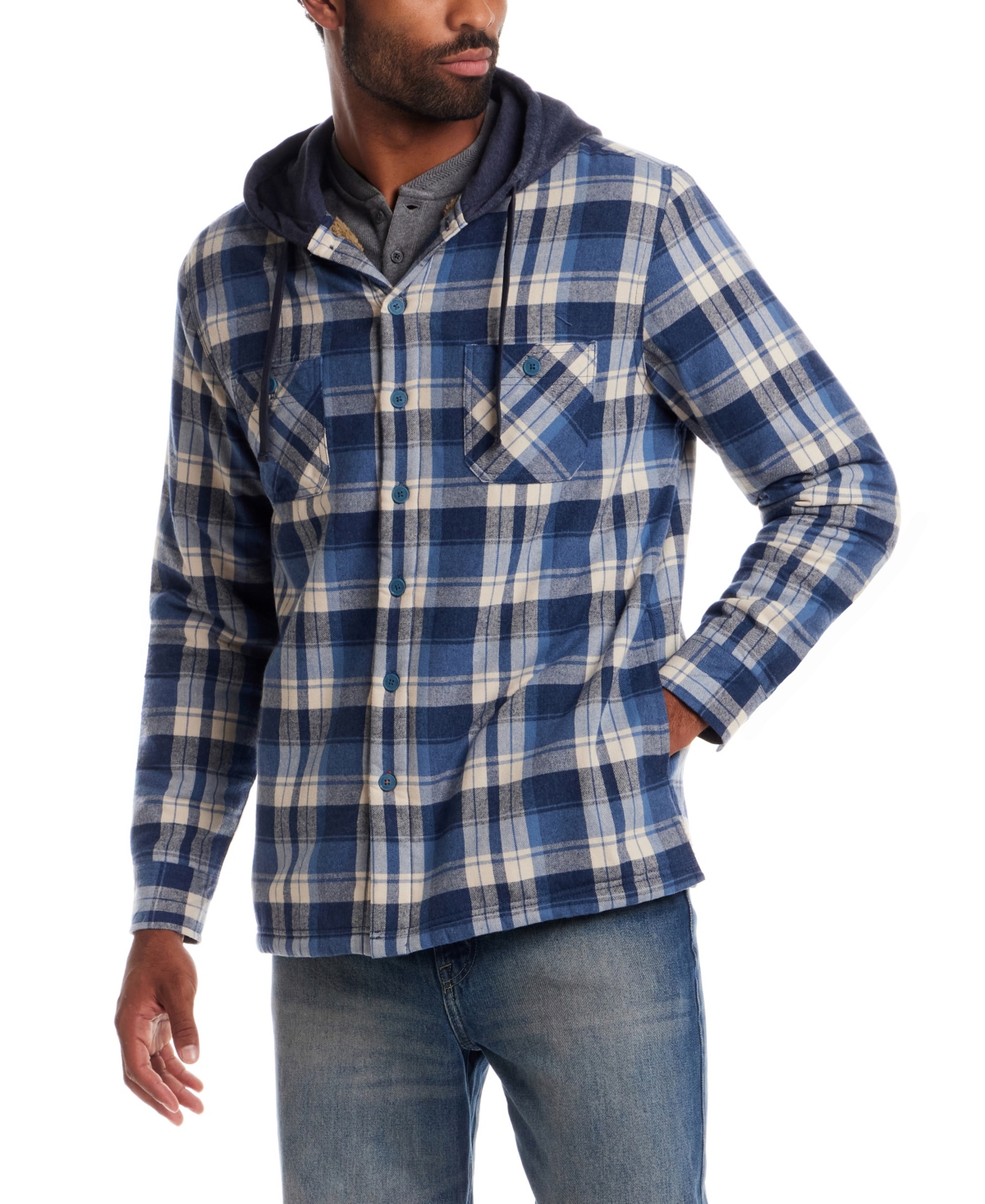 Weatherproof Vintage Men's Plaid Hooded Shirt Jacket In Blue