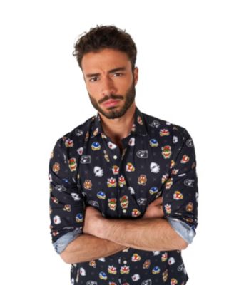 Men's Super Mario Bad Guys Shirt - Nintendo Outfit - Including 1 Button-Up Shirt - Black - Long sleeve