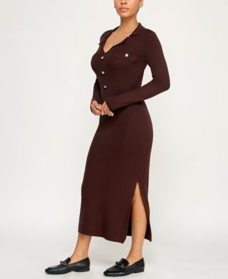 Juniors' Long Sleeve Midi Sweater Dress