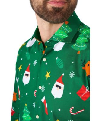 Men's Festivity Green Shirt - Perfect For Christmas - Xmas Parties - Including 1 Button-Up Shirt - Green - Long sleeve
