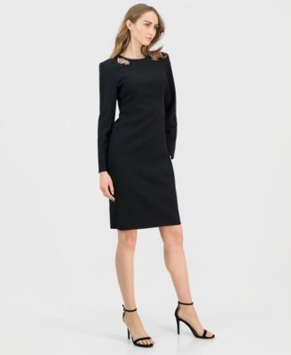 Women's Embellished Modern Long-Sleeve Dress