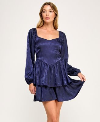 Juniors' Long Sleeve Double-Tiered Dress