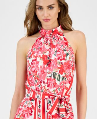 Women's Printed Halter Belted Maxi Dress