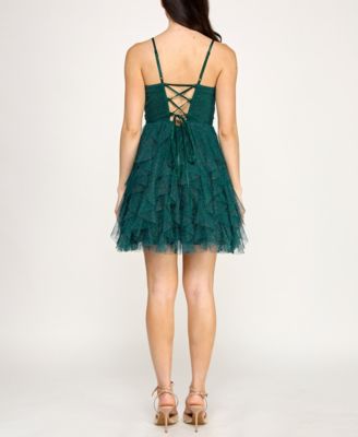 Junior's Strappy Keyhole Petal Sleeveless Dress