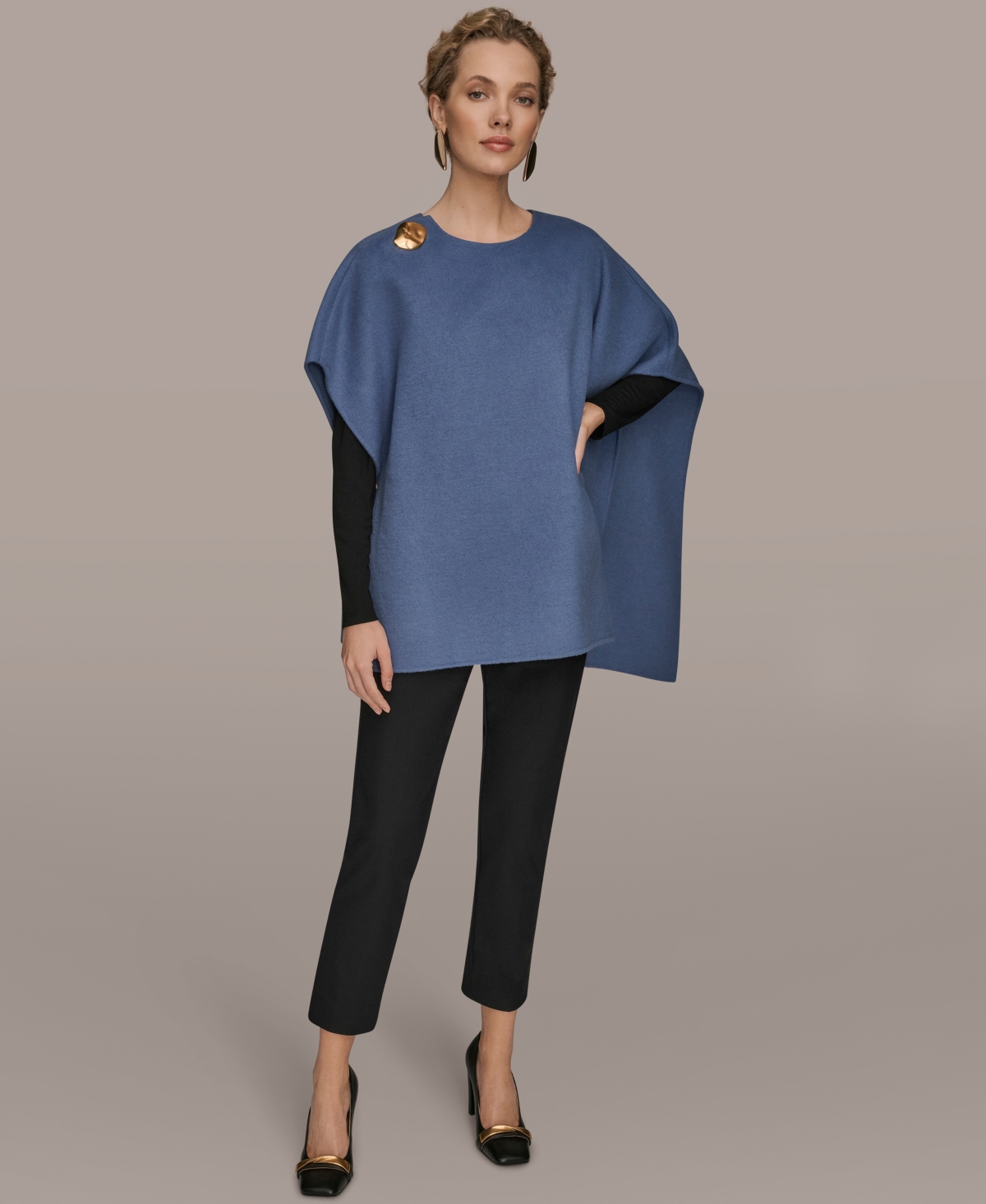 Donna Karan Pullover Cape In Blue