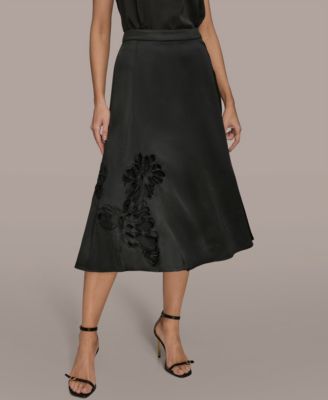 Women's Floral Cutout Satin Midi Skirt