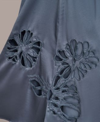 Women's Floral Cutout Satin Midi Skirt