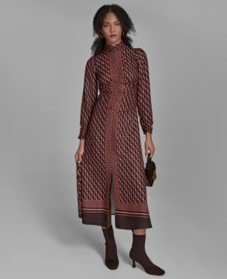 Women's Long Sleeve Mock Neck Midi Dress