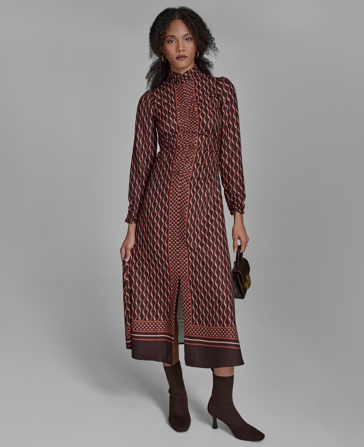 Bcbg Women's Long Sleeve Mock Neck Midi Dress In Multi
