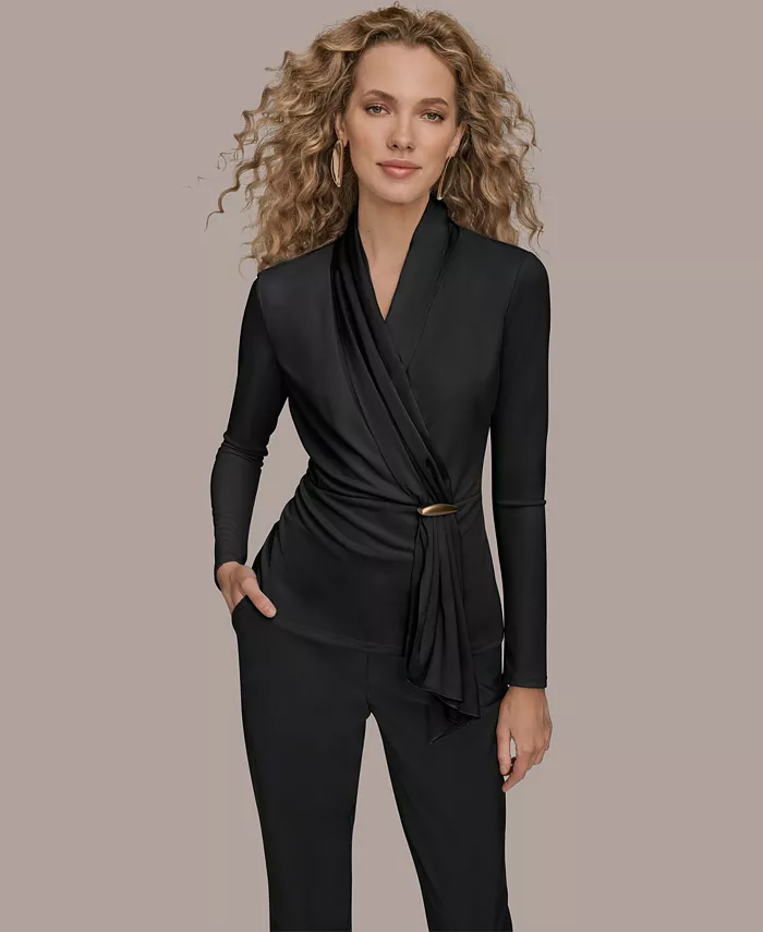 Women's Long-Sleeve Faux Wrap Knit Top - thumbnail 6