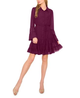 CeCe - Women's Tiered Long Sleeve Shirtdress