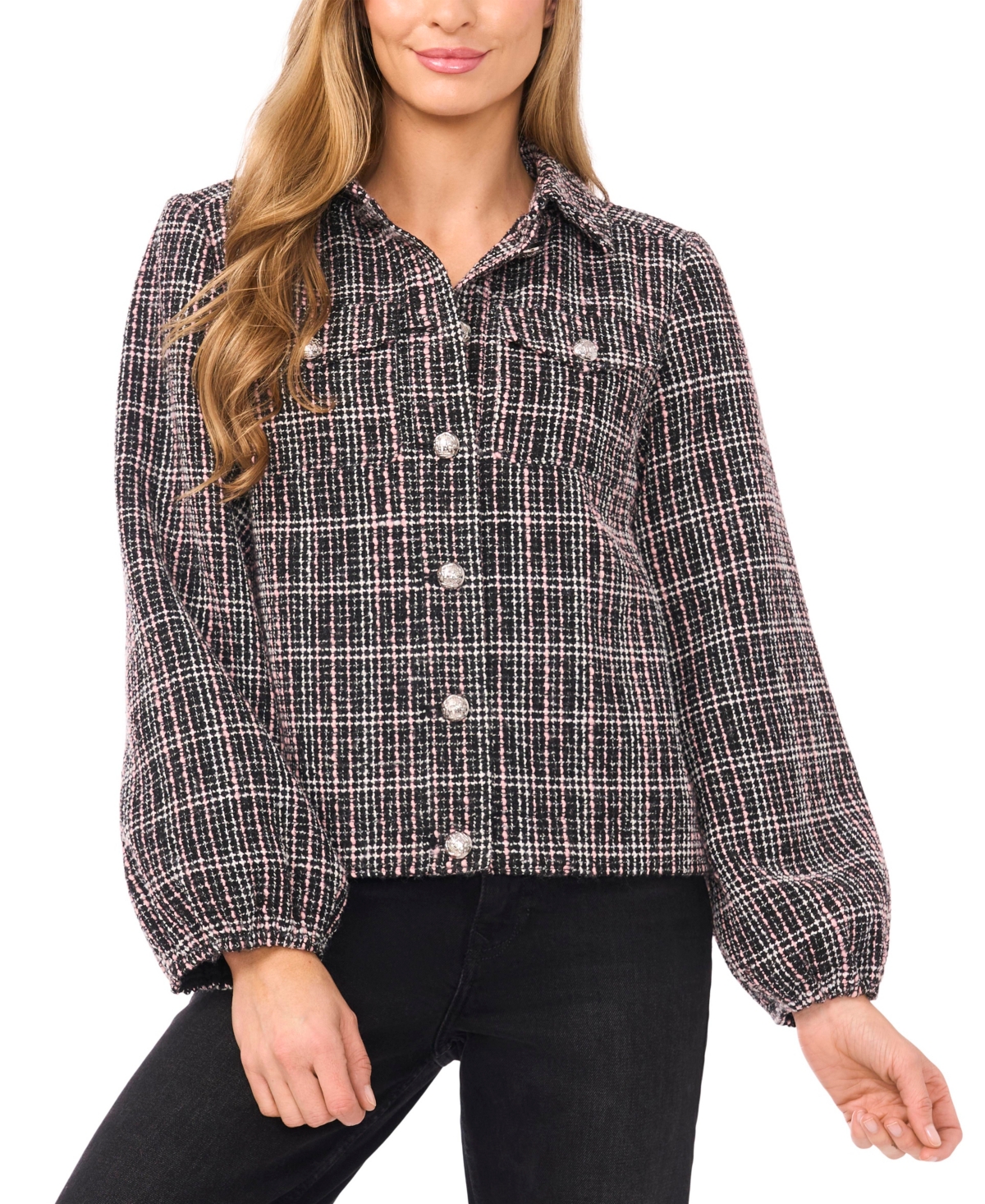 Cece Women's Balloon Long Sleeve Chest Patch Jacket In Black