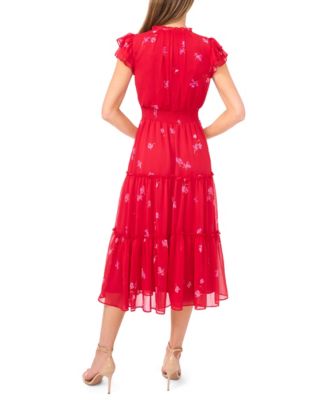 Women's Flutter Sleeve Smocked Tiered Midi Dress