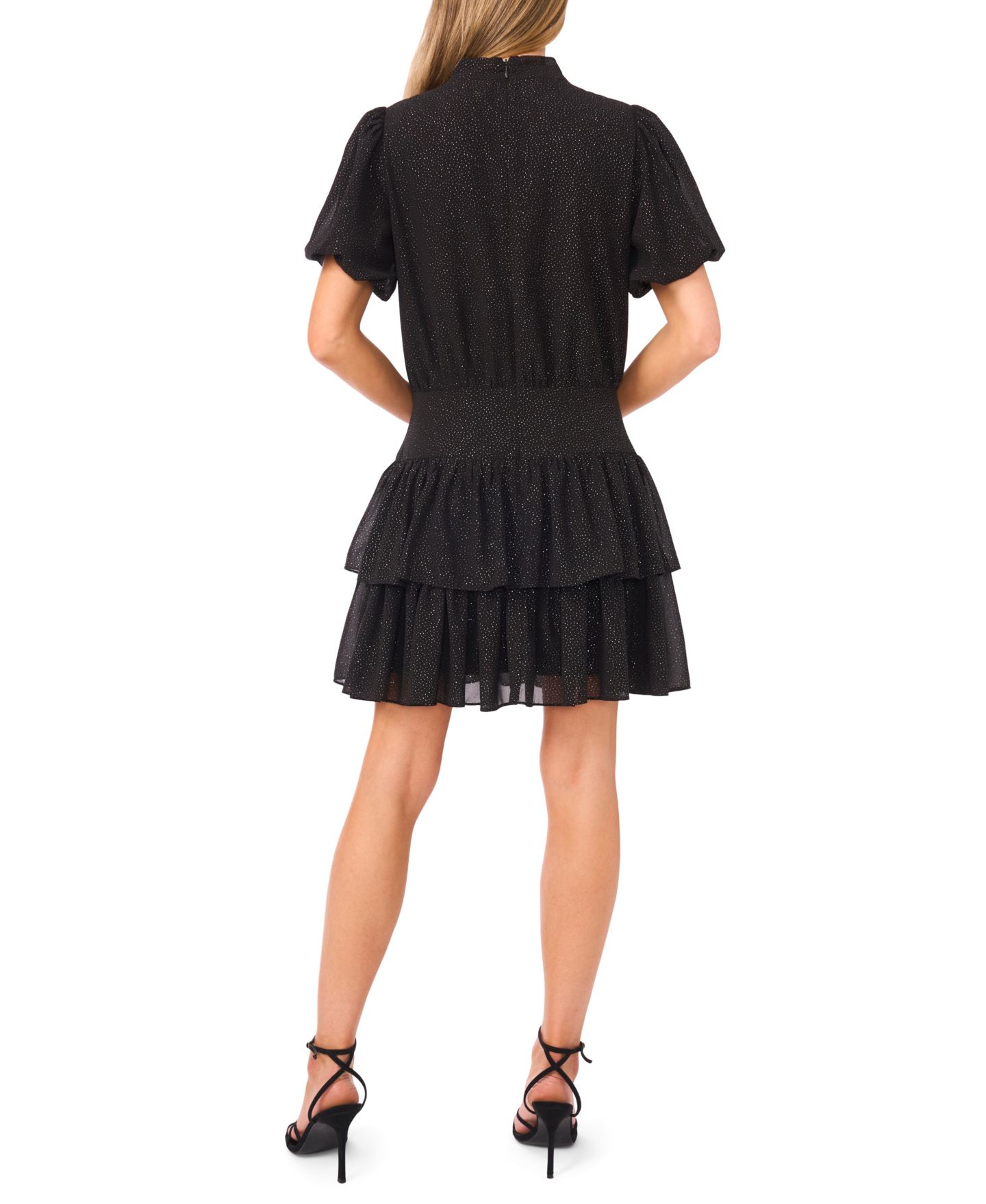 Женское платье CeCe Puff Sleeve Tie Neck, цвет: Насыщенный чёрный — фото 2