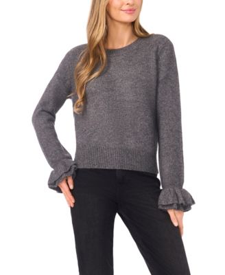 CeCe - Women's Ruffle Cuff Crewneck Sweater