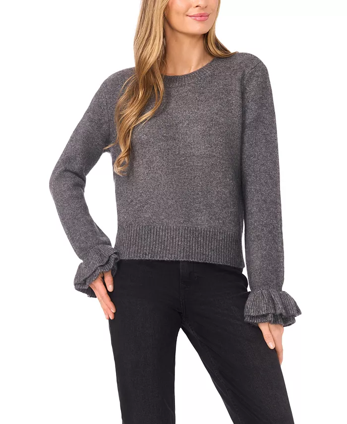 Women's Ruffle Cuff Crewneck Sweater