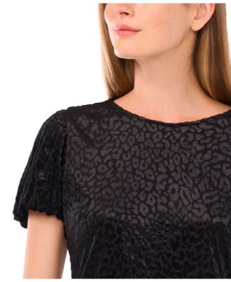 Women's Velvet Puff Short Sleeve Crewneck Blouse