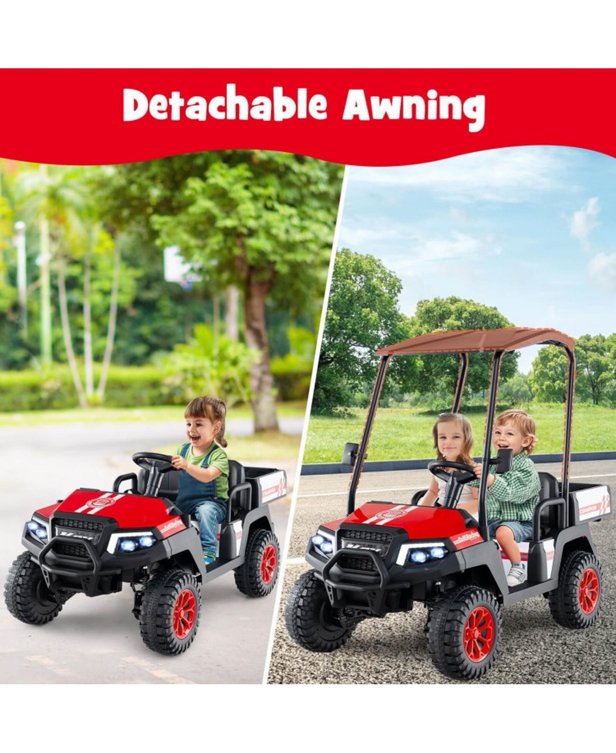 24V Kids Golf Cart 4WD 2-Seater Ride on Car with Storage Trunk and Horn