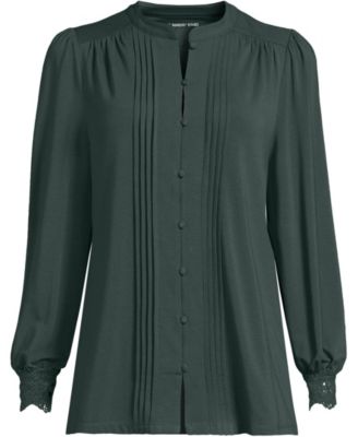 Women's Lightweight Jersey Long Sleeve Button Front Pintuck Top