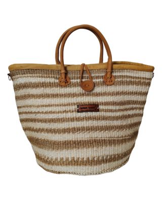 Rooted in Life Basket – Handwoven Brown & White Sisal Tote with Leather Trim