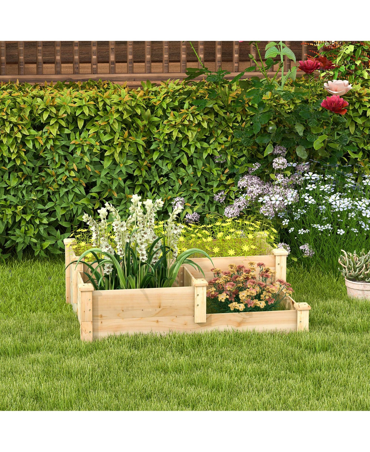Gymax 3-Tier Outdoor Raised Garden Bed Fir Wood Elevated Flower Box Backyard