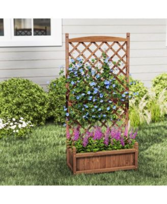 60'' Tall Raised Garden Bed w/ Diamond Lattice Trellis Drainage Holes Outdoor