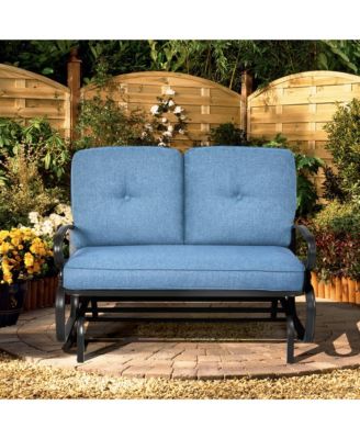 Patio Swing Glider Chair Rocking Loveseat Bench for 2 Persons with Blue Cushions