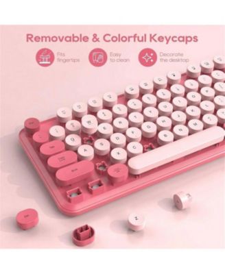 Wireless Keyboard and Mouse Combo - Round Keycaps, 2.4GHz Full-Size Keyboard with Detachable Wrist Rest, Sleep Mode Tilt, PC -Pink