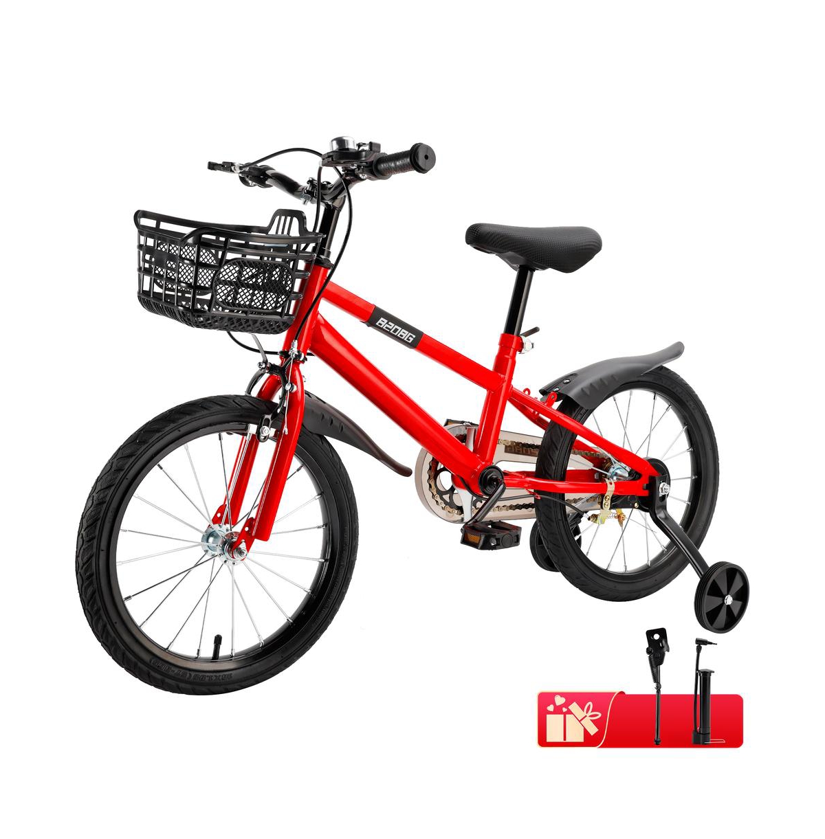 Artudatech 16" Children Bicycle Toddlers Bike with Training Wheels Basket Kickstand Red