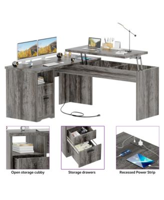 56'' Lift Top Computer Desk with Drawers and Power Outlets, Lift Top Executive Desk