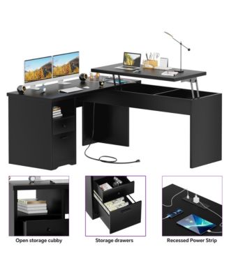 56'' Lift Top Computer Desk with Drawers and Power Outlets, Lift Top Executive Desk