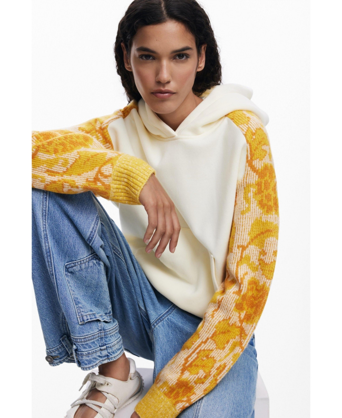 Desigual Women's Jacquard Sleeve Sweatshirt In White