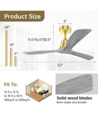 52-inch Modern Golden 3 Blades Walnut Ceiling Fan with 6 Speed Remote control and Timing and Forward Reverse Rotation Function for Indoor