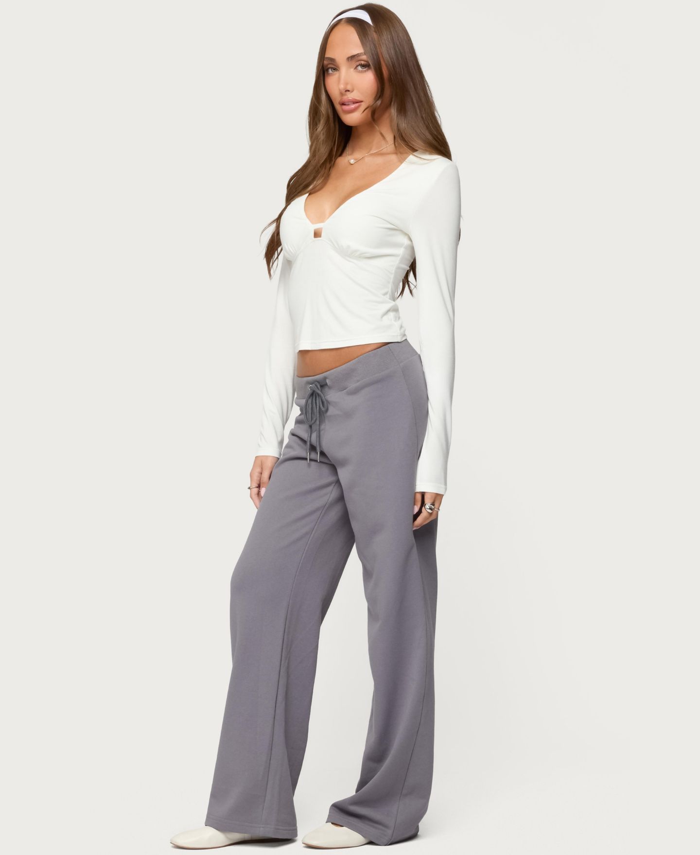Женский топ Edikted Lovisa V Neck Long Sleeve, цвет: Белый — фото 5