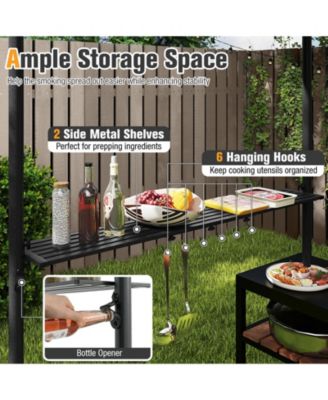 8' x 5' Grill Gazebo Outdoor Double-Tiered Grill Canopy w/ 2 Shelves & 6 Hooks