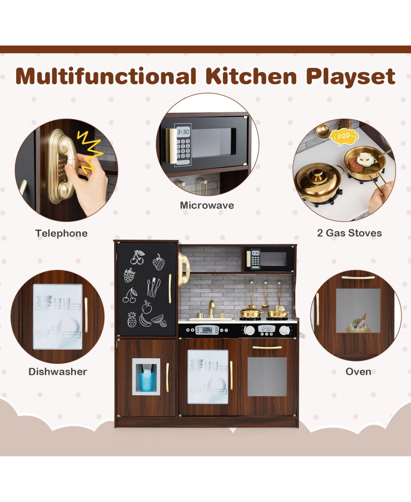 Детские игрушки SUGIFT 11-Piece Play Kitchen Set, Ages 3+, цвет: Коричневый — фото 10
