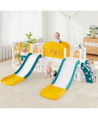 10-in-1 Toddler Slide and Swing Set with Double Slides and Tunnel