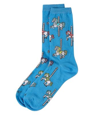 Women's Carousel-Themed Rayon Blend Novelty Crew Sock