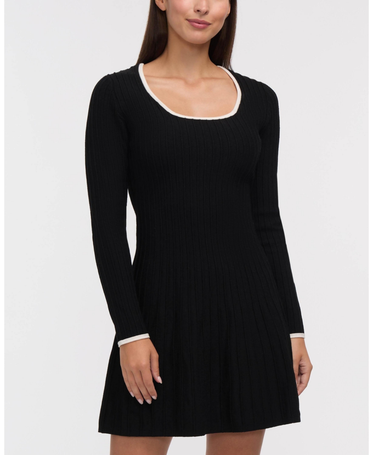 Ellen Tracy Women's Square Neck Sweater Dress with Contrast Tipping