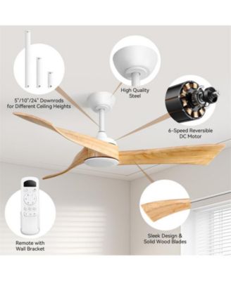 52" Modern White Ceiling Fan with 3 Wood Blades, 6-Speed Remote, and Reversible Motor for Bedrooms, Living Rooms & Kitchens.