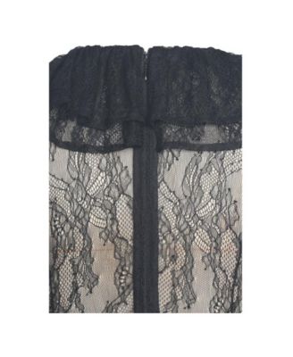 Women's Taliah Black Sheer Lace Ruffled Collar Bodysuit