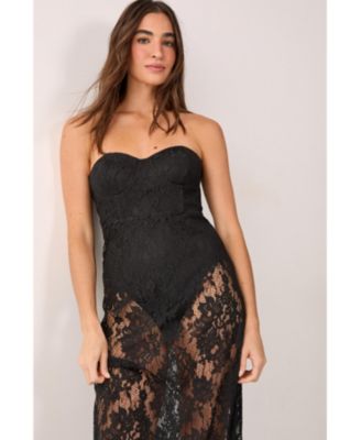Women's Lace Bandeau Sheer Maxi Dress