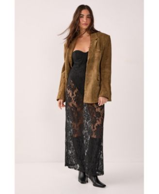 Women's Lace Bandeau Sheer Maxi Dress