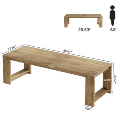 86.61-Inch Dining Table for 6-8, Farmhouse Narrow Kitchen Table with Pedestal Base Only Table)