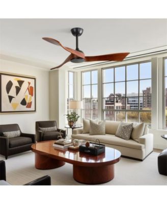 52-inch Modern Black 3 Solid Wood Blade Ceiling Fan with Six Speed Remote Control and Forward Reverse Function for Bedrooms Living Rooms
