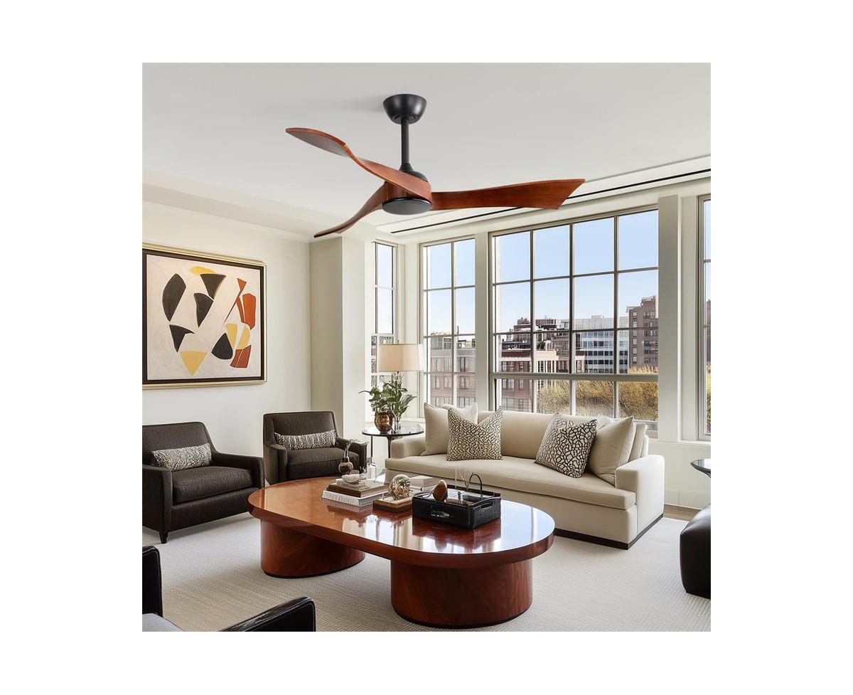 52-inch Modern 3 Solid Wood Blade Ceiling Fan with Six Speed Remote Control and Forward Reverse Function for Bedrooms Living Rooms and Kitchens
