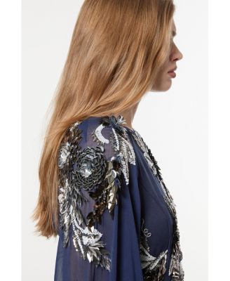 Women's Floral 3D Cape Sleeve Maxi Dress