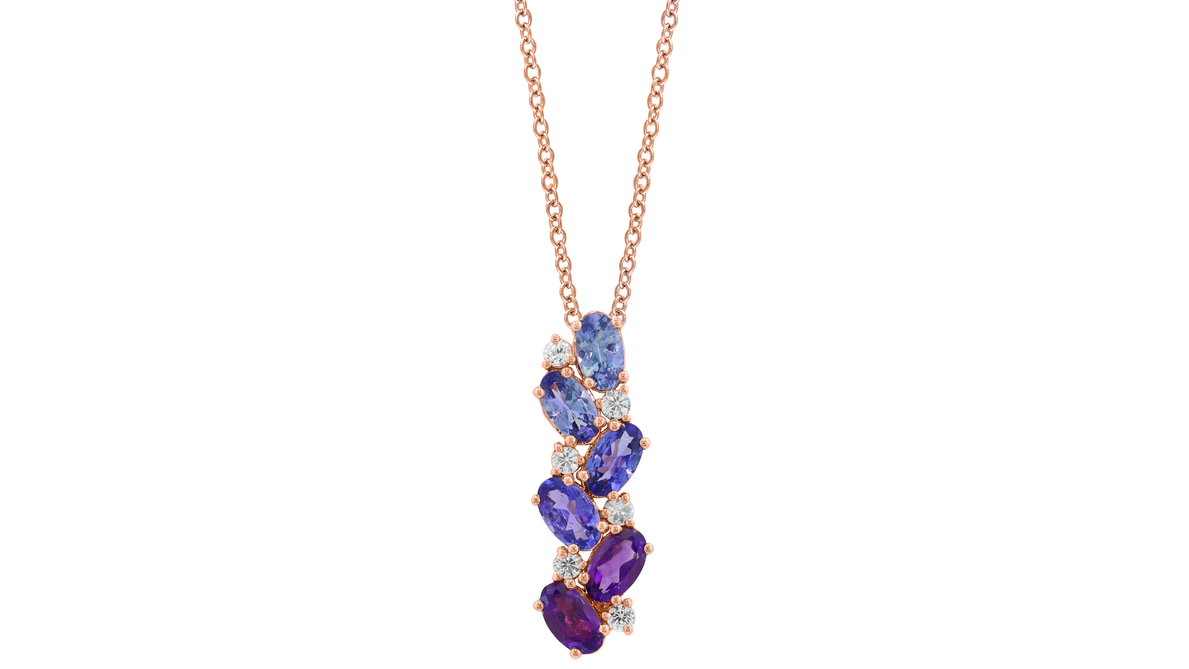 Effy Collection White Sapphire (3/20 ct. t.w.) Amethyst (2/5 ct. t.w.) and Tanzanite (1 ct. t.w.) Necklace in 14K Rose Gold